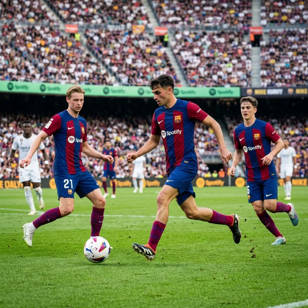 Các cầu thủ Barcelona thi triển lối đá Tiki-Taka nhịp nhàng trên sân cỏ